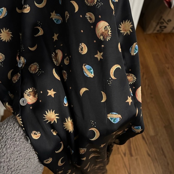 Never Fully Dressed Celestial Satin Moon Star Sun Button Up Maxi Dress Size 4 - Picture 7 of 8